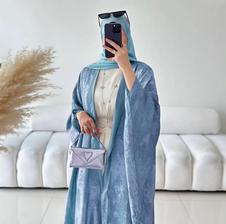 Elegant Modest Dress Lightweight Breathable Shinny Abaya Batwing